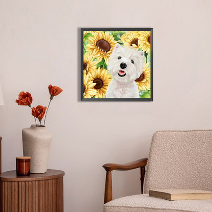 AB Diamond Painting - Full Round - Dog and sunflower (30*30CM)