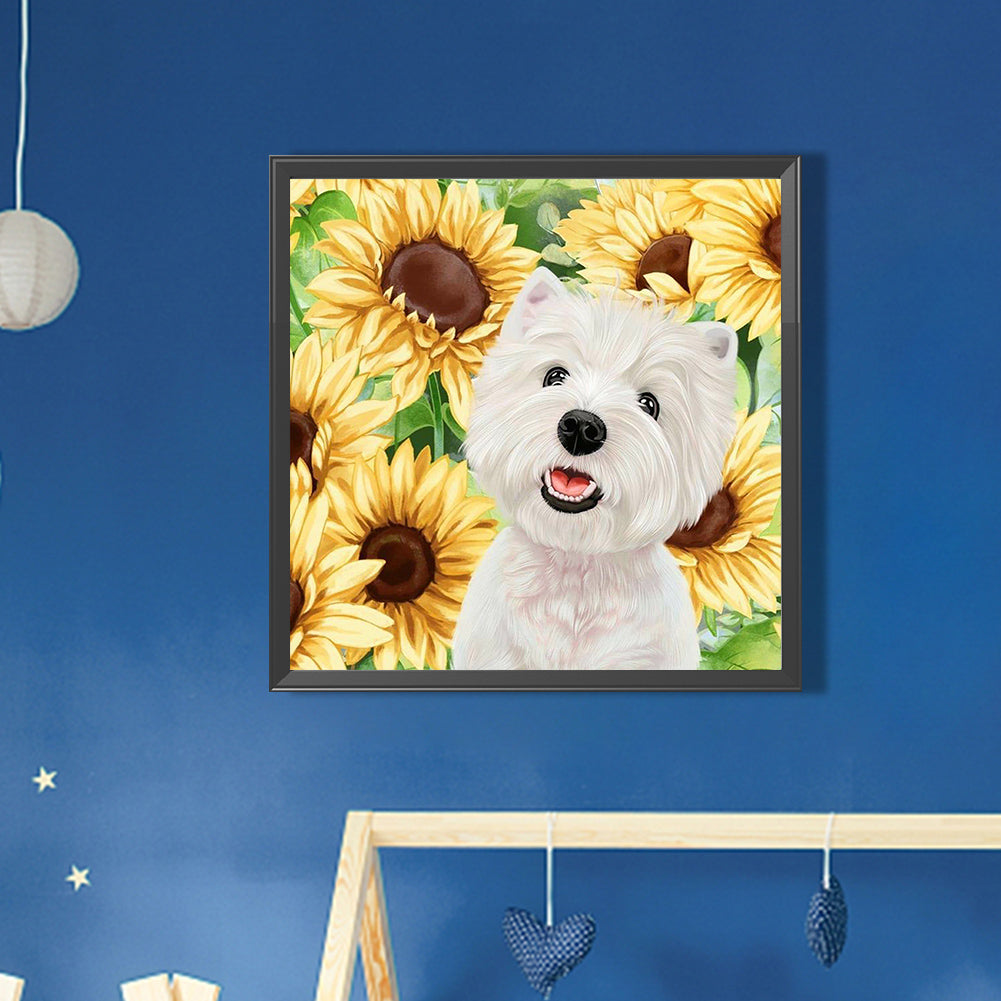 AB Diamond Painting - Full Round - Dog and sunflower (30*30CM)