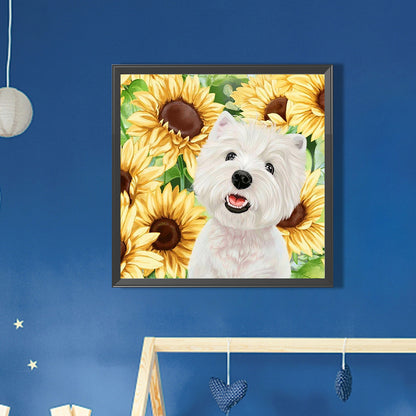 AB Diamond Painting - Full Round - Dog and sunflower (30*30CM)
