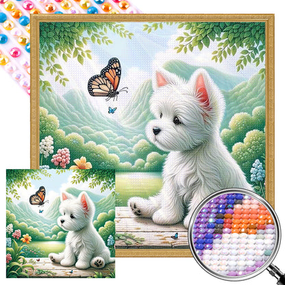 AB Diamond Painting - Full Round - Dog and Butterfly (30*30CM)
