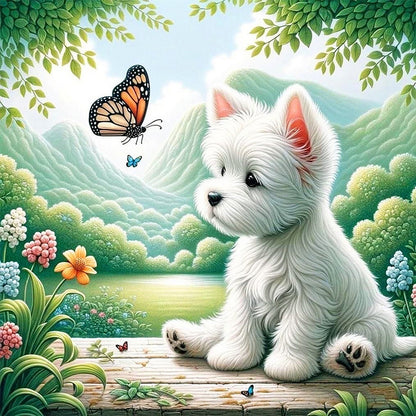 AB Diamond Painting - Full Round - Dog and Butterfly (30*30CM)