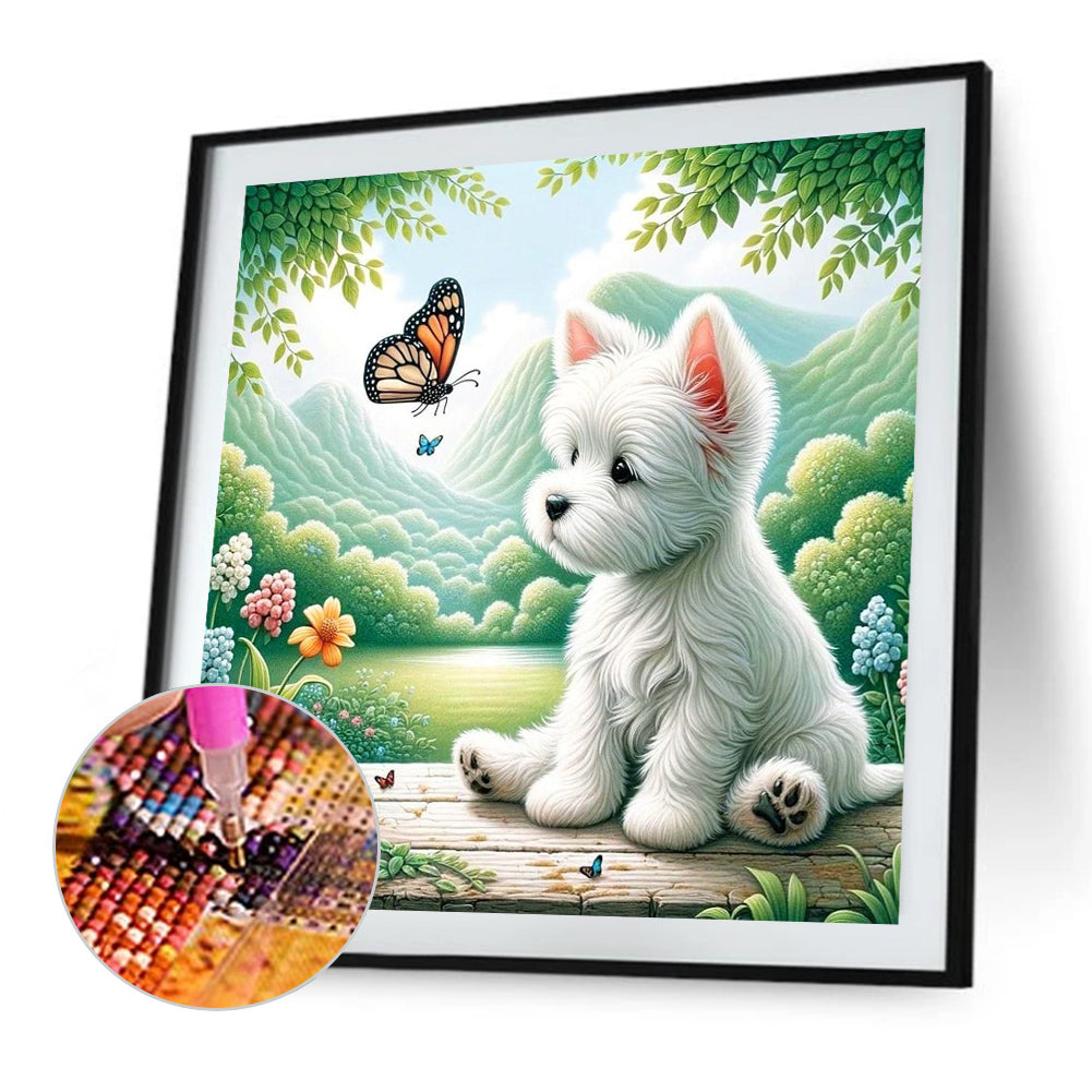 AB Diamond Painting - Full Round - Dog and Butterfly (30*30CM)