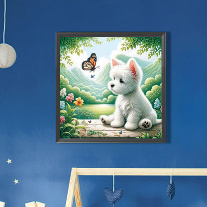 AB Diamond Painting - Full Round - Dog and Butterfly (30*30CM)