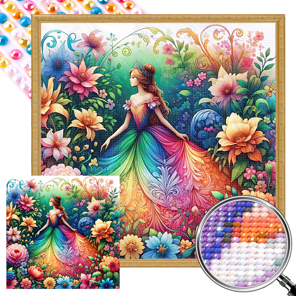 AB Diamond Painting - Full Round - Fairy Tale¡¤Girl and Flowers (30*30CM)