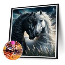 Load image into Gallery viewer, Diamond Painting - Full Round - black horse white horse (30*30CM)
