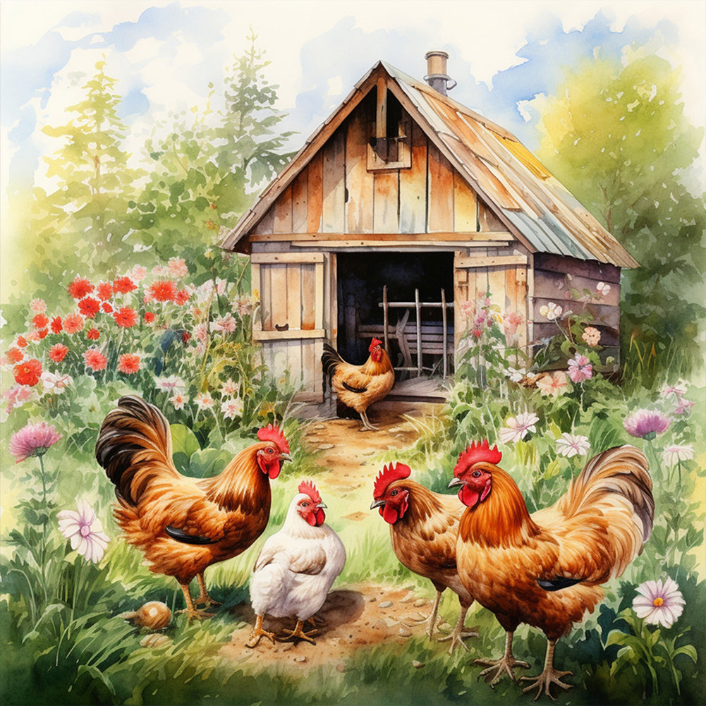 Diamond Painting - Full Round - farm chicken (30*30CM)