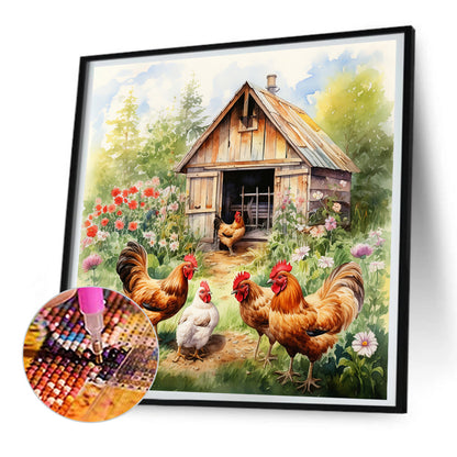 Diamond Painting - Full Round - farm chicken (30*30CM)
