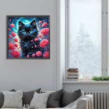 Load image into Gallery viewer, Diamond Painting - Full Round - Black cat under the moon (30*30CM)
