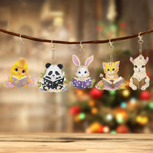 Load image into Gallery viewer, 5 Pcs Double Sided Diamond Painting Keychain for Beginners Adult(Animal Reading)
