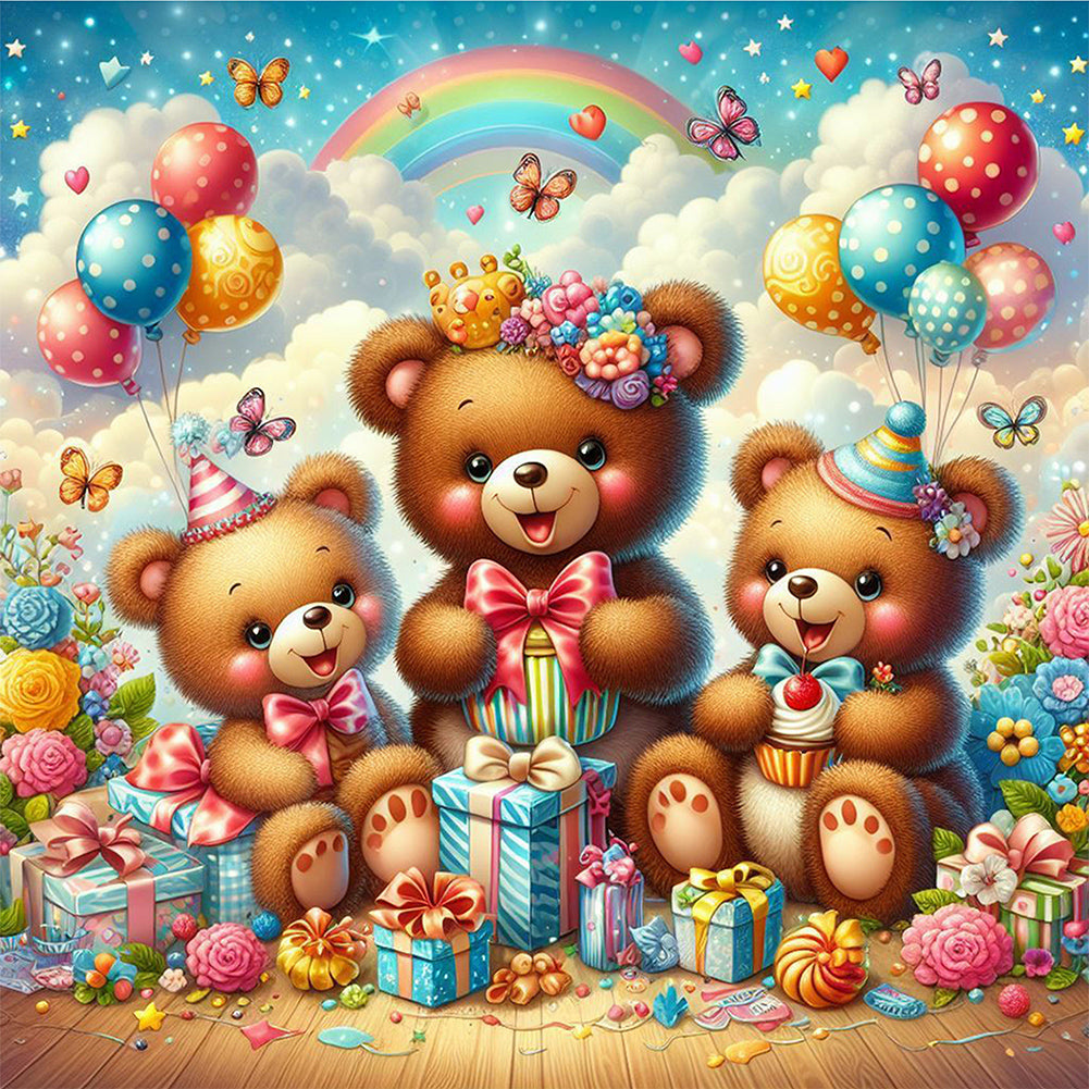 Diamond Painting - Full Round - bear receiving gifts (40*40CM)