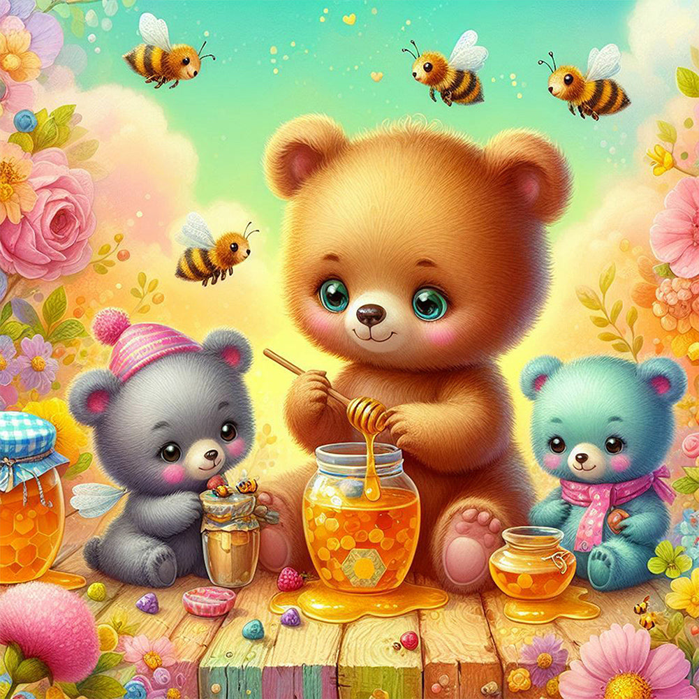 Diamond Painting - Full Round - Little bear sharing honey (40*40CM)