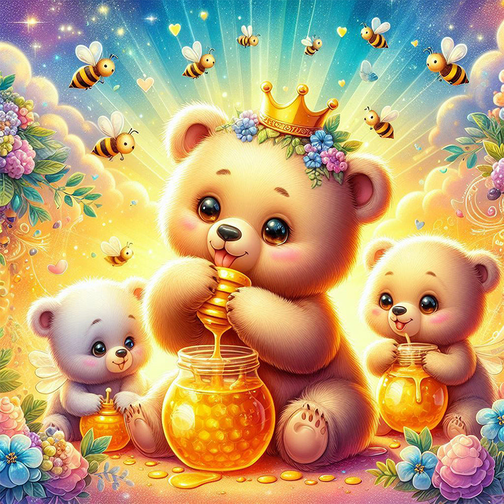 Diamond Painting - Full Round - bear eating honey (40*40CM)