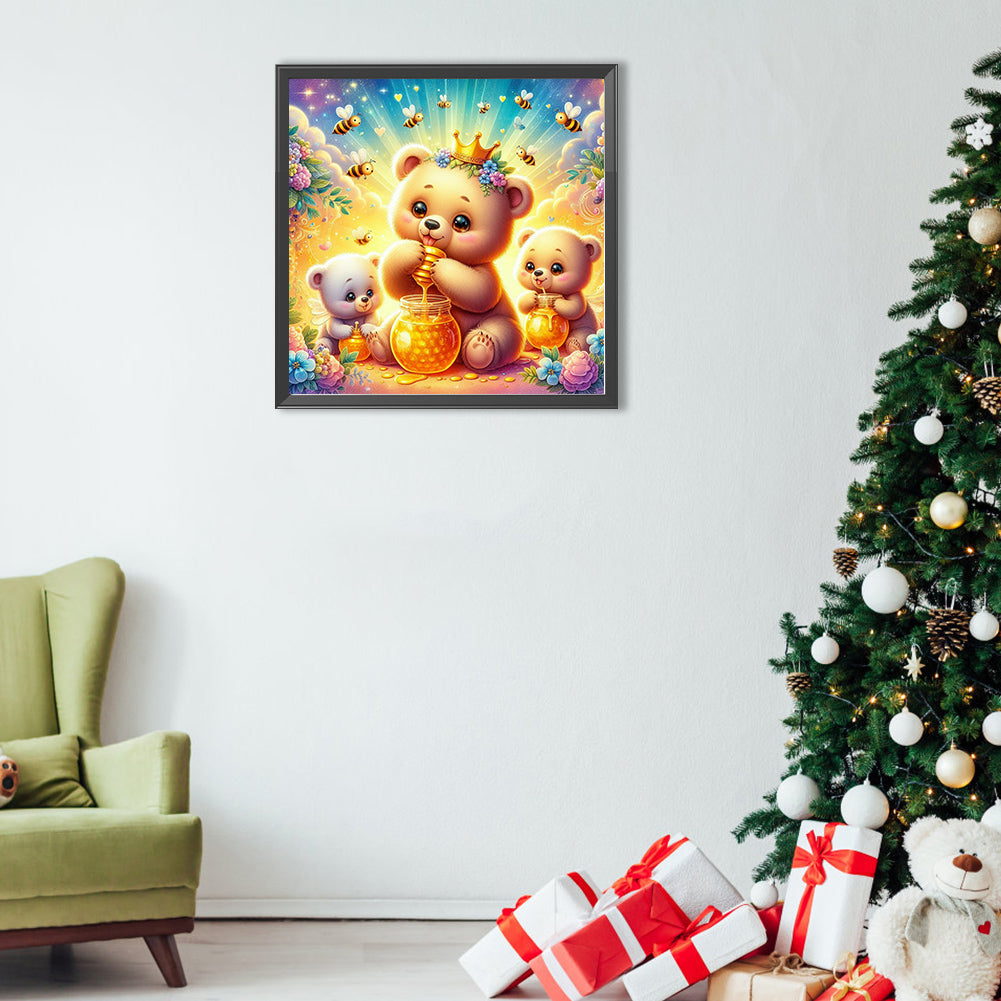 Diamond Painting - Full Round - bear eating honey (40*40CM)