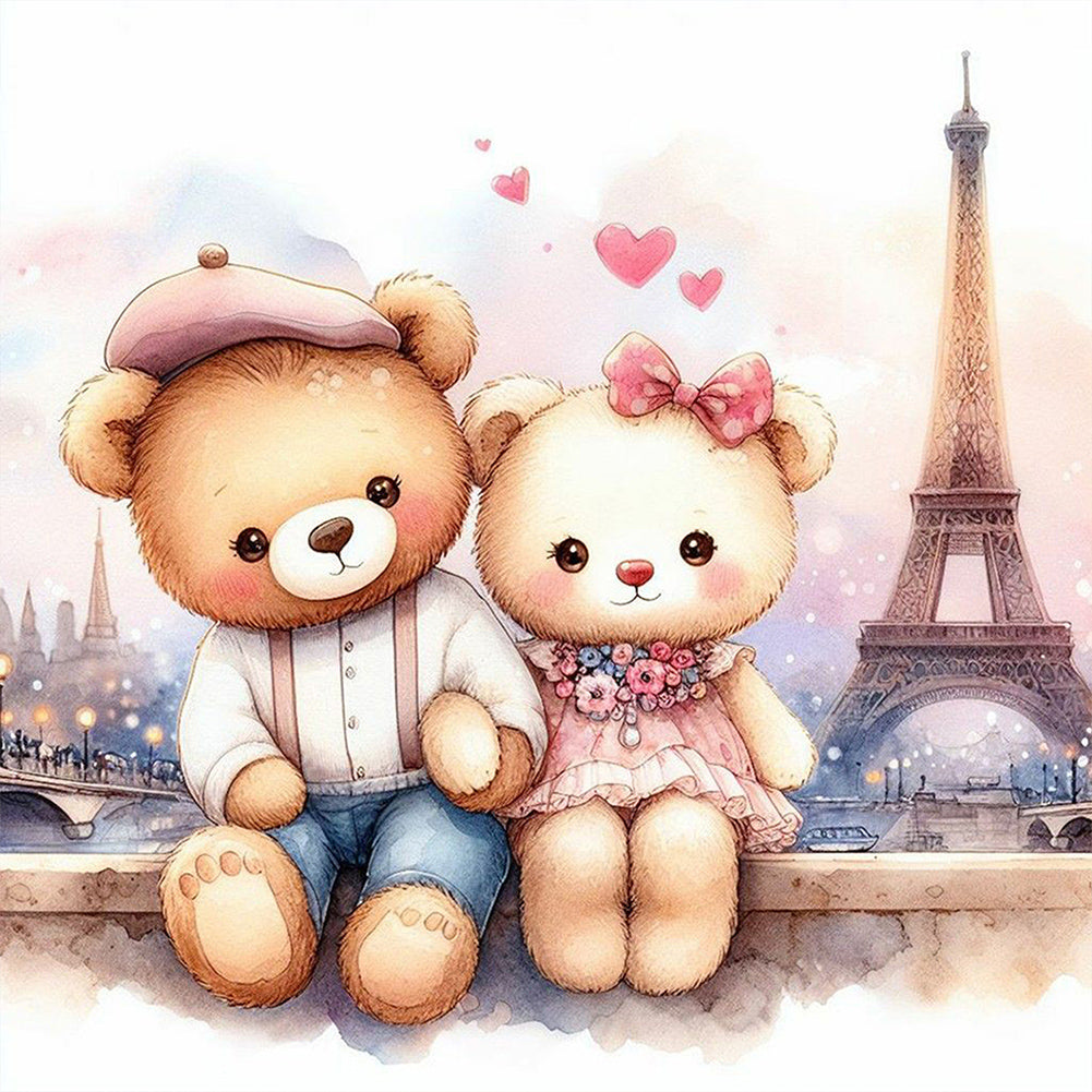 Diamond Painting - Full Round - Couple bears and iron tower (40*40CM)