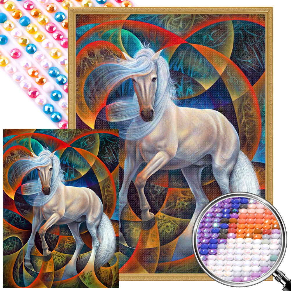 AB Diamond Painting - Full Round - white horse (40*55CM)