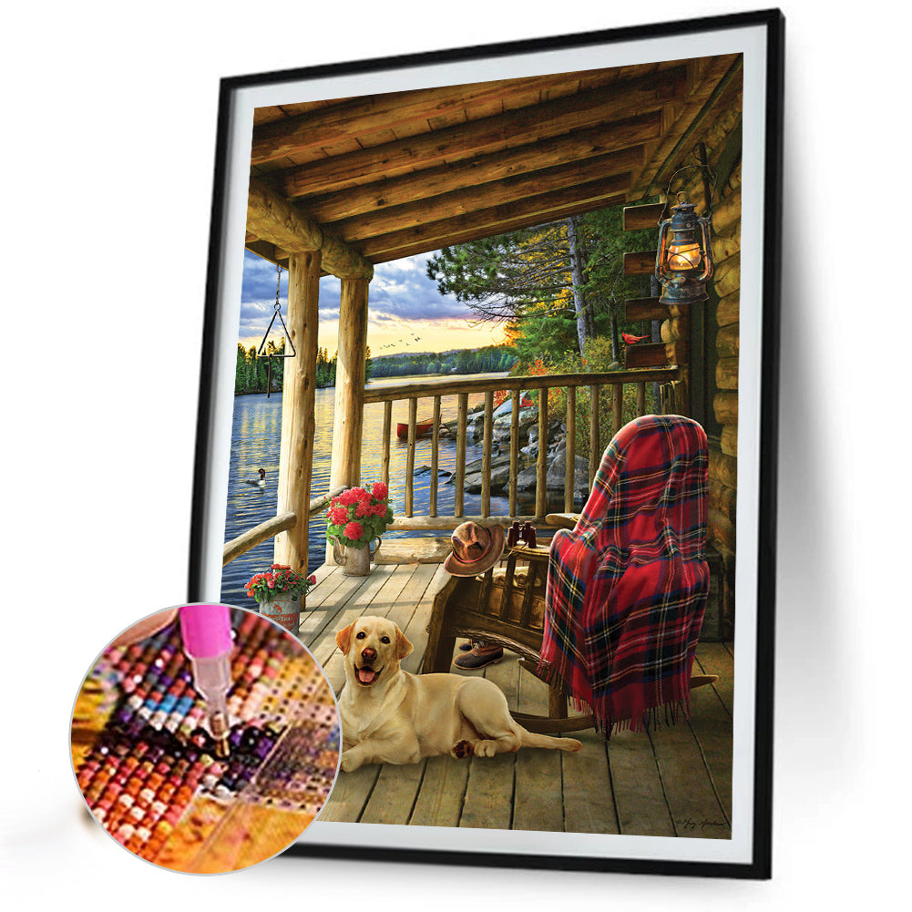 AB Diamond Painting - Full Round - Puppy resting on fence (40*55CM)