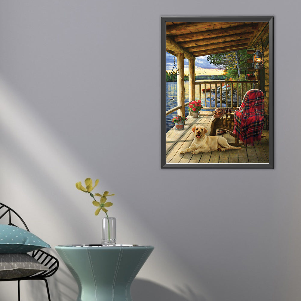 AB Diamond Painting - Full Round - Puppy resting on fence (40*55CM)