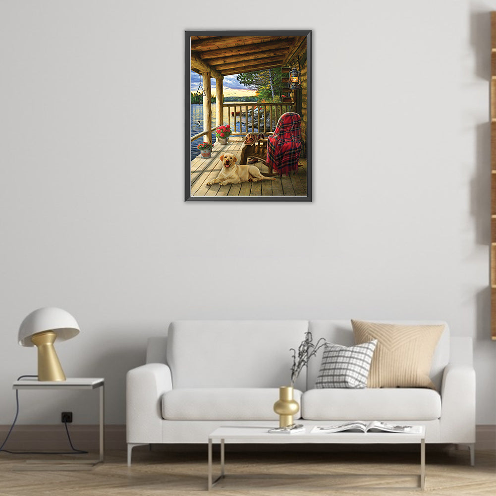 AB Diamond Painting - Full Round - Puppy resting on fence (40*55CM)