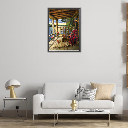 AB Diamond Painting - Full Round - Puppy resting on fence (40*55CM)