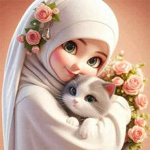 Load image into Gallery viewer, Diamond Painting - Full Round - girl and cat (30*30CM)
