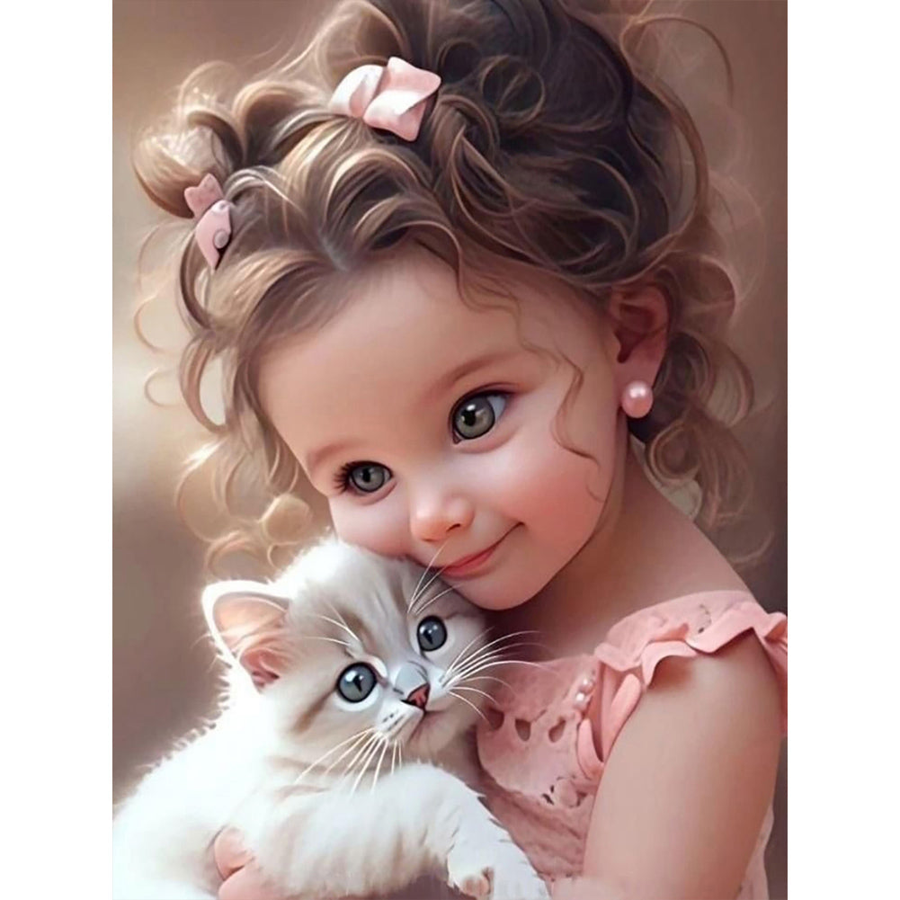 Diamond Painting - Full Round - little girl and animals (30*40CM)