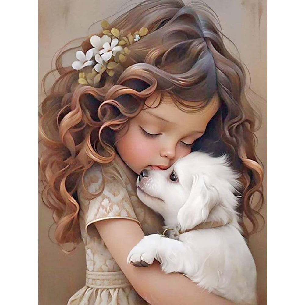 Diamond Painting - Full Round - little girl and animals (30*40CM)