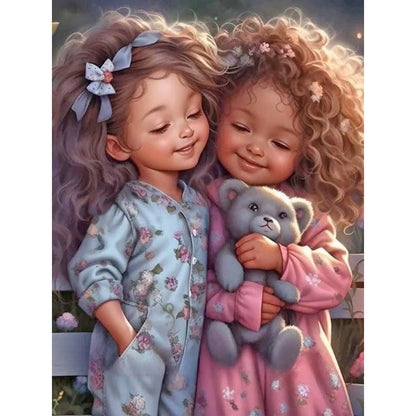 Diamond Painting - Full Round - little girl and animals (30*40CM)