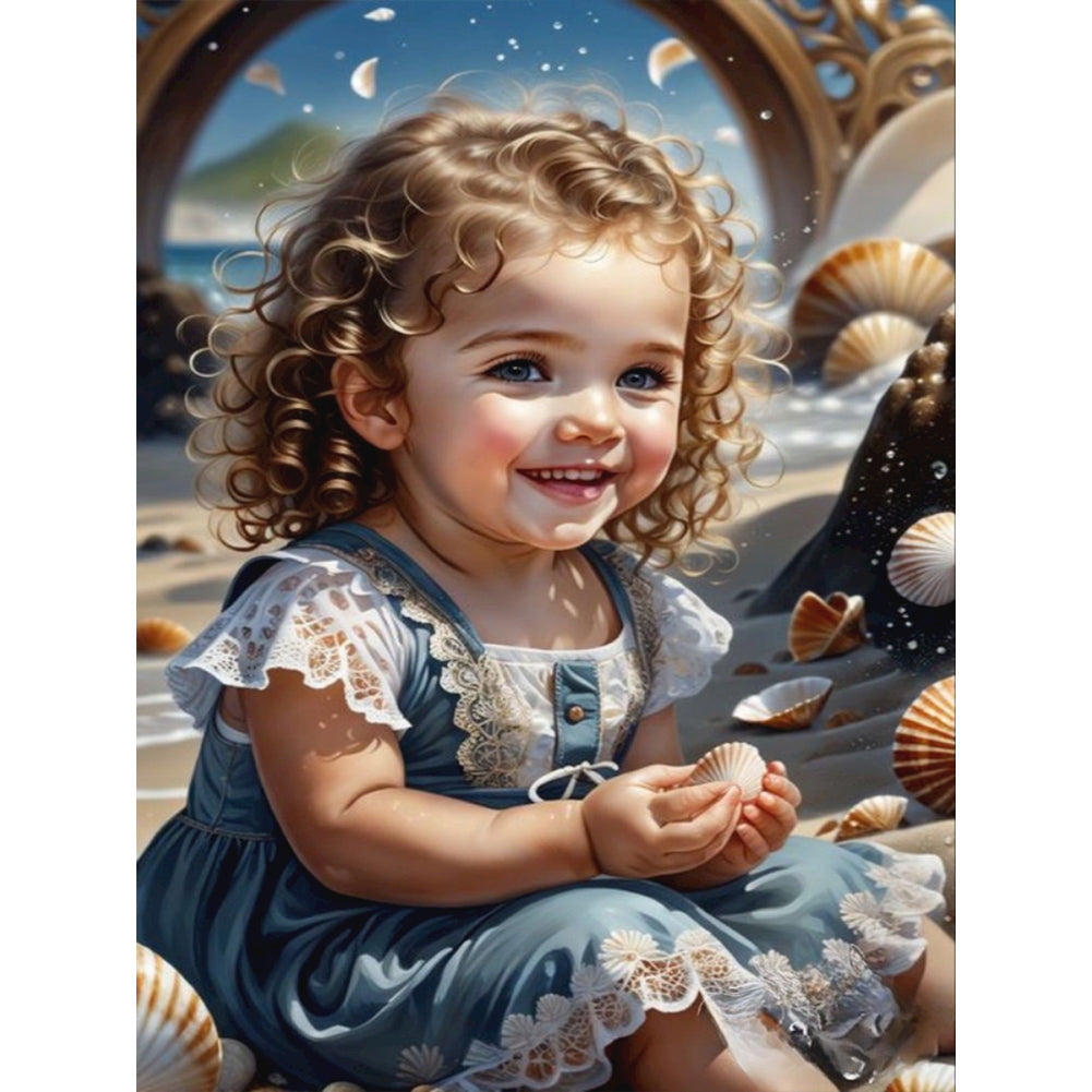 Diamond Painting - Full Round - little girl playing at the beach (30*40CM)