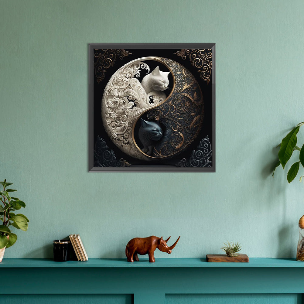 Diamond Painting - Full Round - Yin Yang Tai Chi Cat (30*30CM)