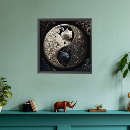Diamond Painting - Full Round - Yin Yang Tai Chi Cat (30*30CM)