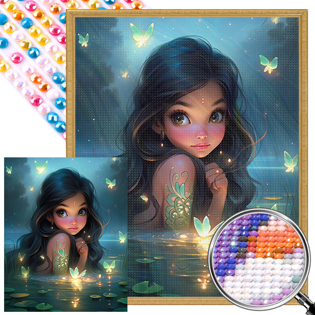 AB Diamond Painting - Full Round - Girl in the middle of the lake (40*50CM)