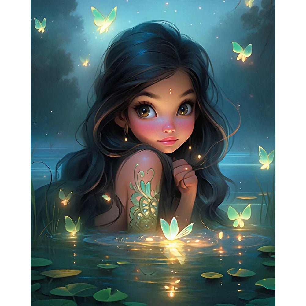 AB Diamond Painting - Full Round - Girl in the middle of the lake (40*50CM)