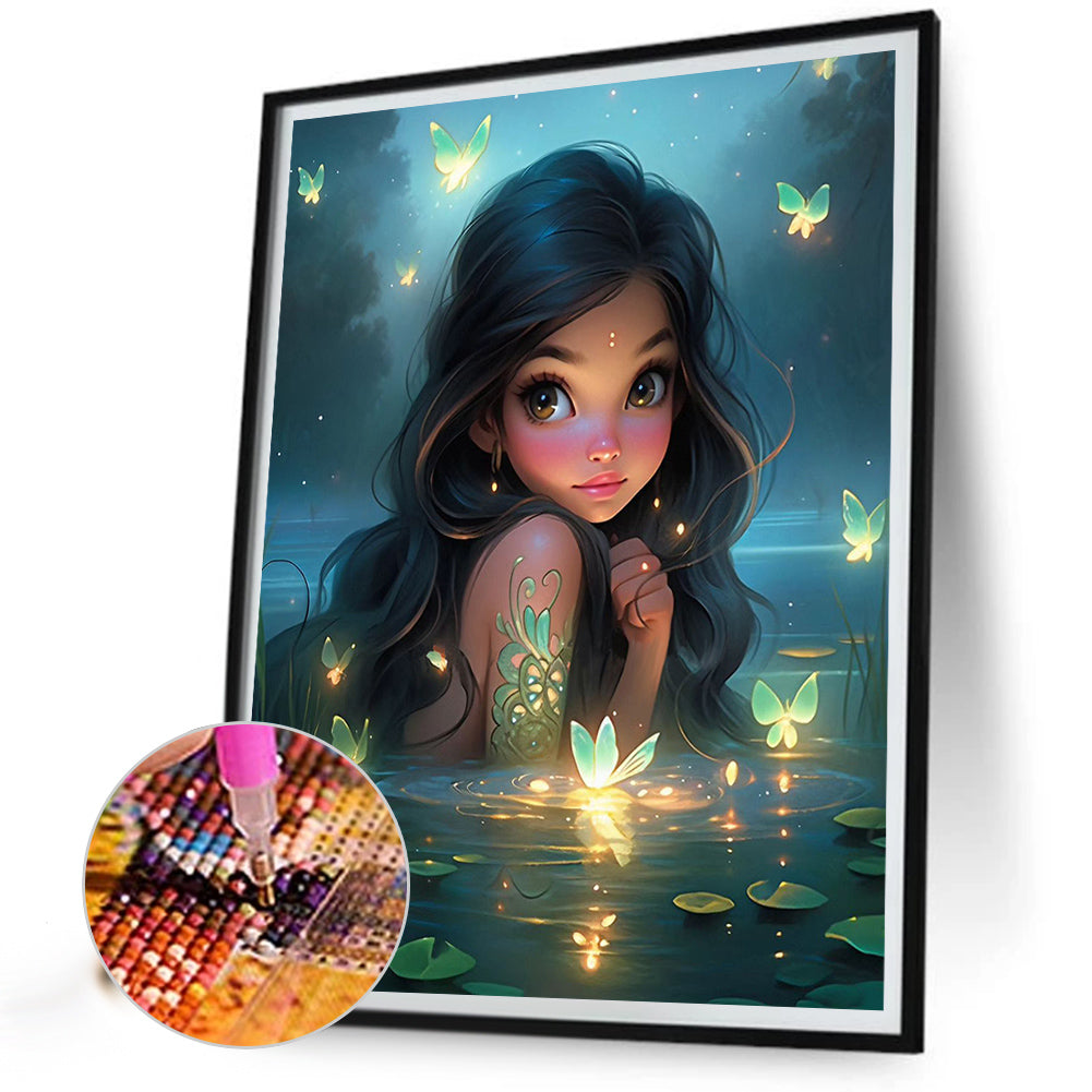 AB Diamond Painting - Full Round - Girl in the middle of the lake (40*50CM)