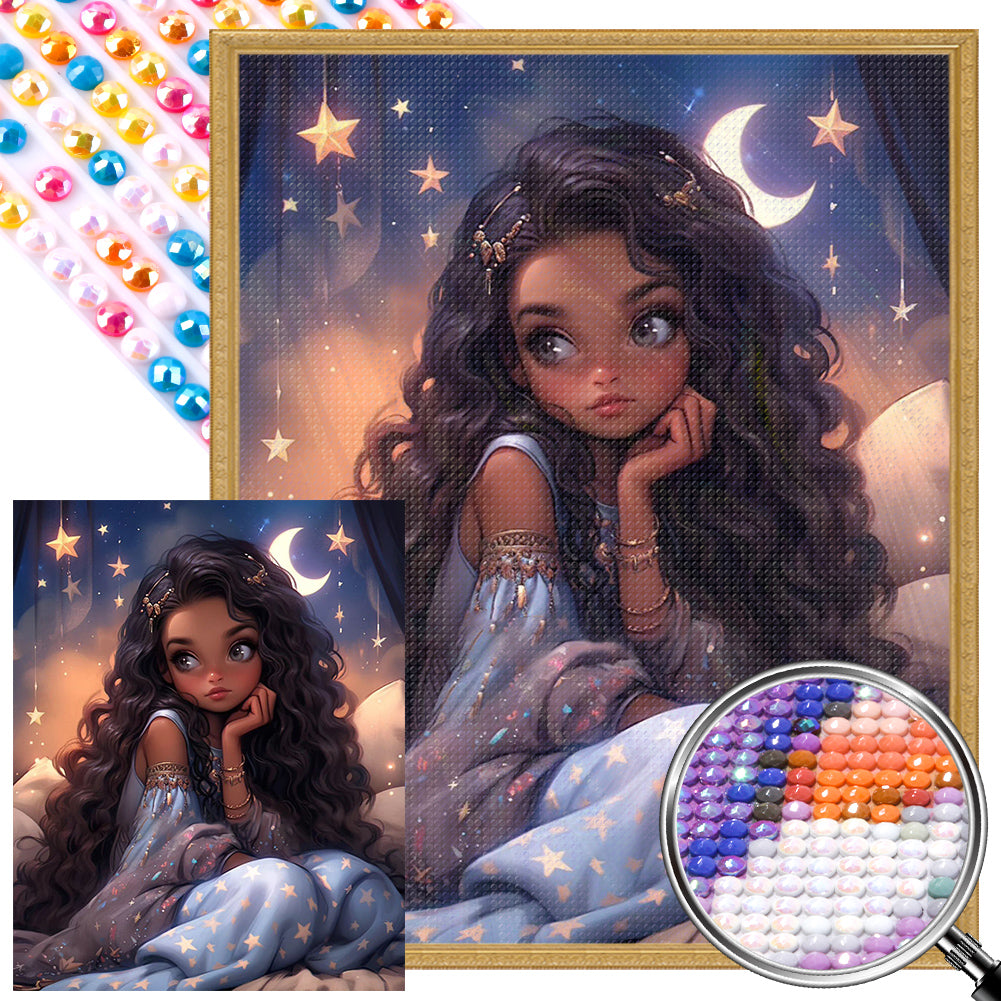 AB Diamond Painting - Full Round - Pensive girl with stars and moon (40*50CM)