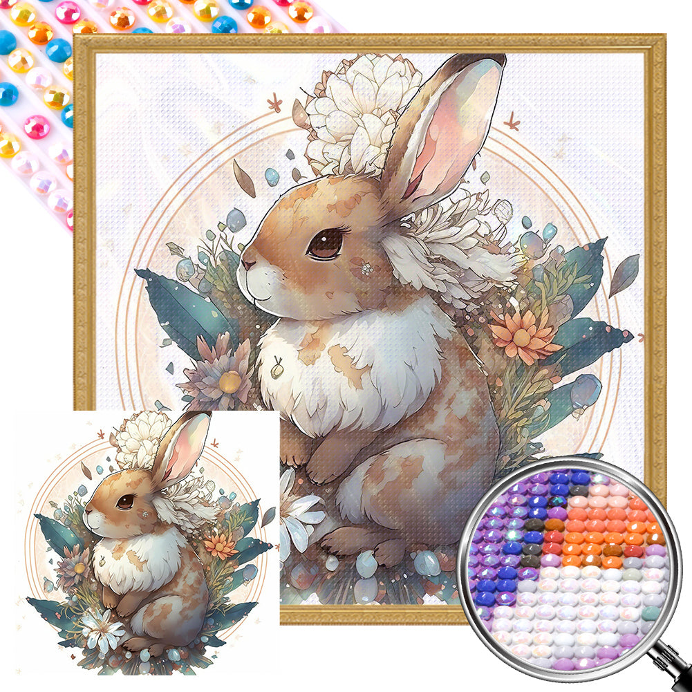 AB Diamond Painting - Full Round - Brown bunny with flowers (40*40CM)