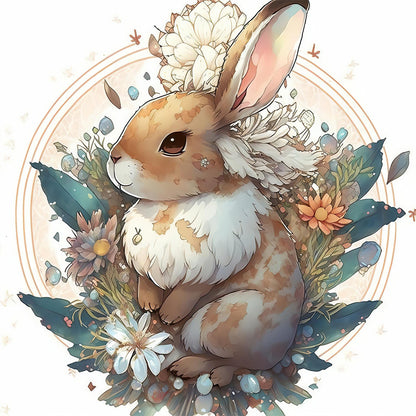 AB Diamond Painting - Full Round - Brown bunny with flowers (40*40CM)