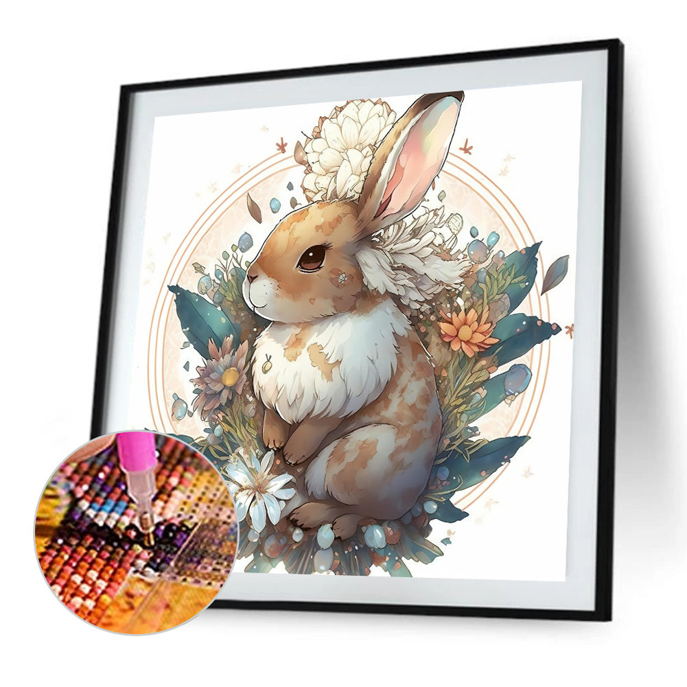 AB Diamond Painting - Full Round - Brown bunny with flowers (40*40CM)
