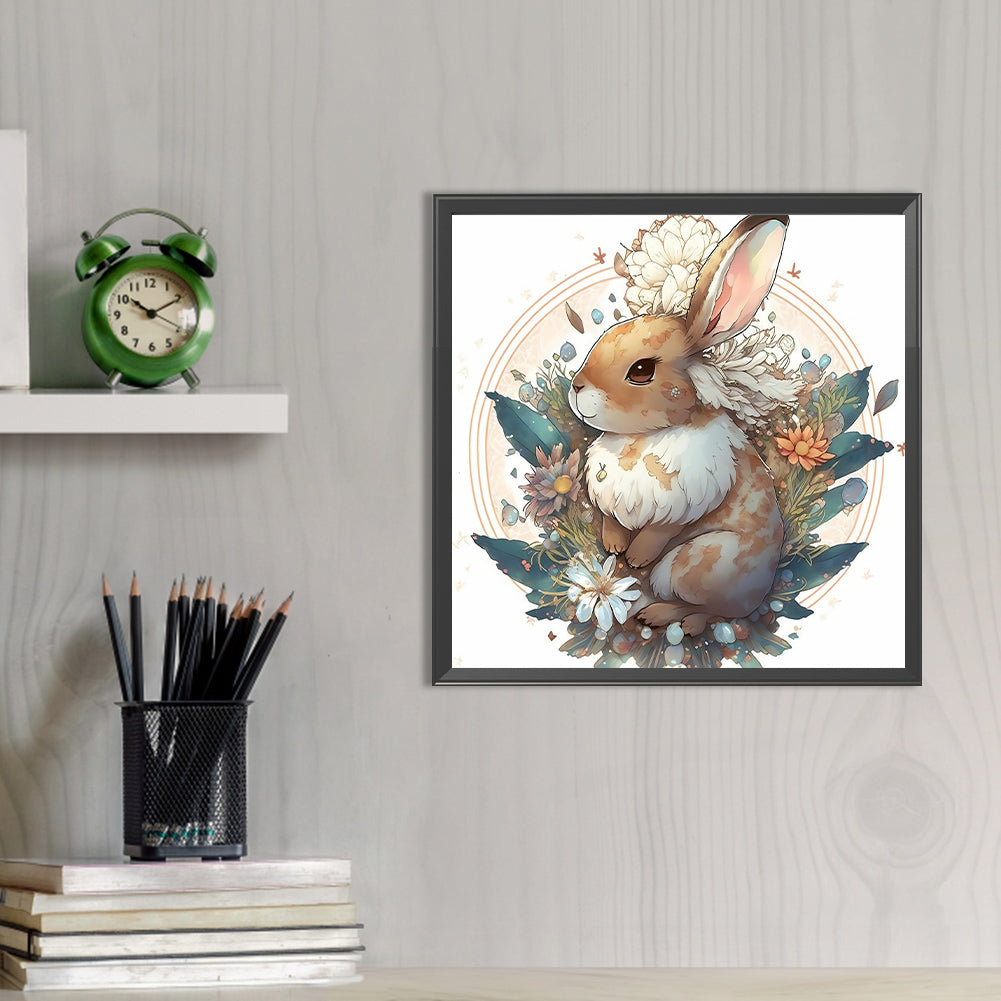 AB Diamond Painting - Full Round - Brown bunny with flowers (40*40CM)