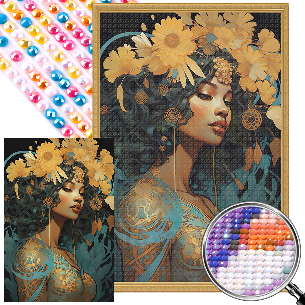 AB Diamond Painting - Full Round - Flowers and elegant girls (40*60CM)
