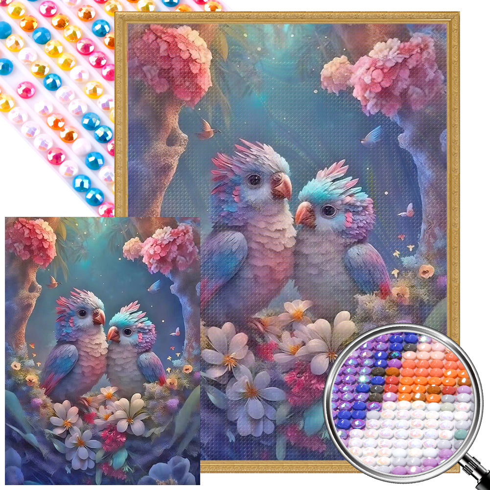 AB Diamond Painting - Full Round - A pair of colorful lovebirds (40*55CM)