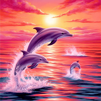 Diamond Painting - Full Round - pink ocean dolphin (30*30CM)