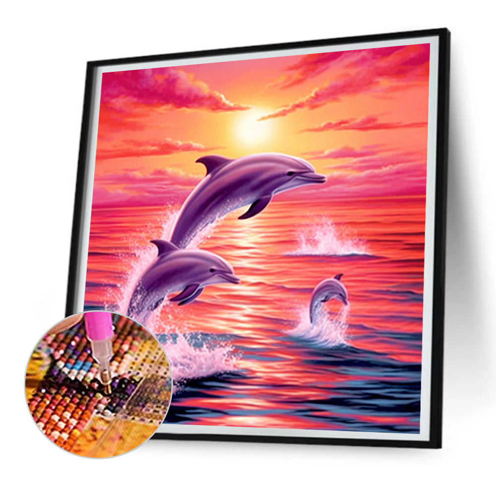Diamond Painting - Full Round - pink ocean dolphin (30*30CM)