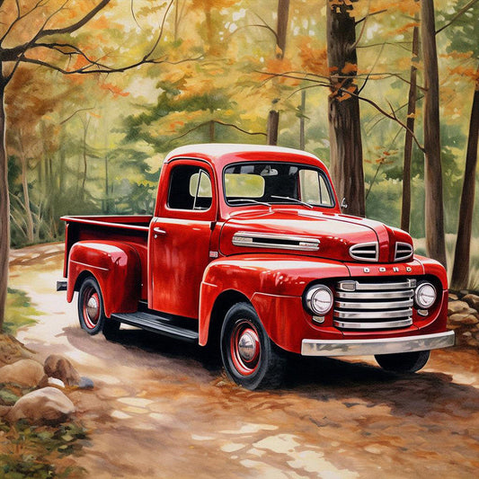 Diamond Painting - Full Round - Little red car in the woods (30*30CM)