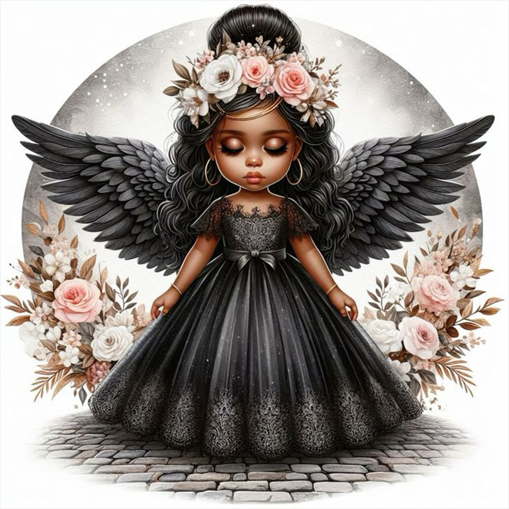 Diamond Painting - Full Round - black angel girl (40*40CM)