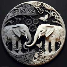 Load image into Gallery viewer, Diamond Painting - Full Round - Black and white elephant relief illustration (30*30CM)
