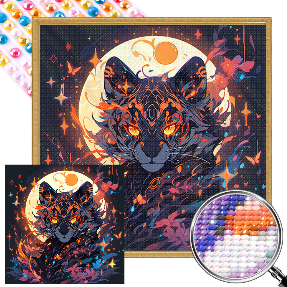 AB Diamond Painting - Full Round - Tiger under the moon (40*40CM)