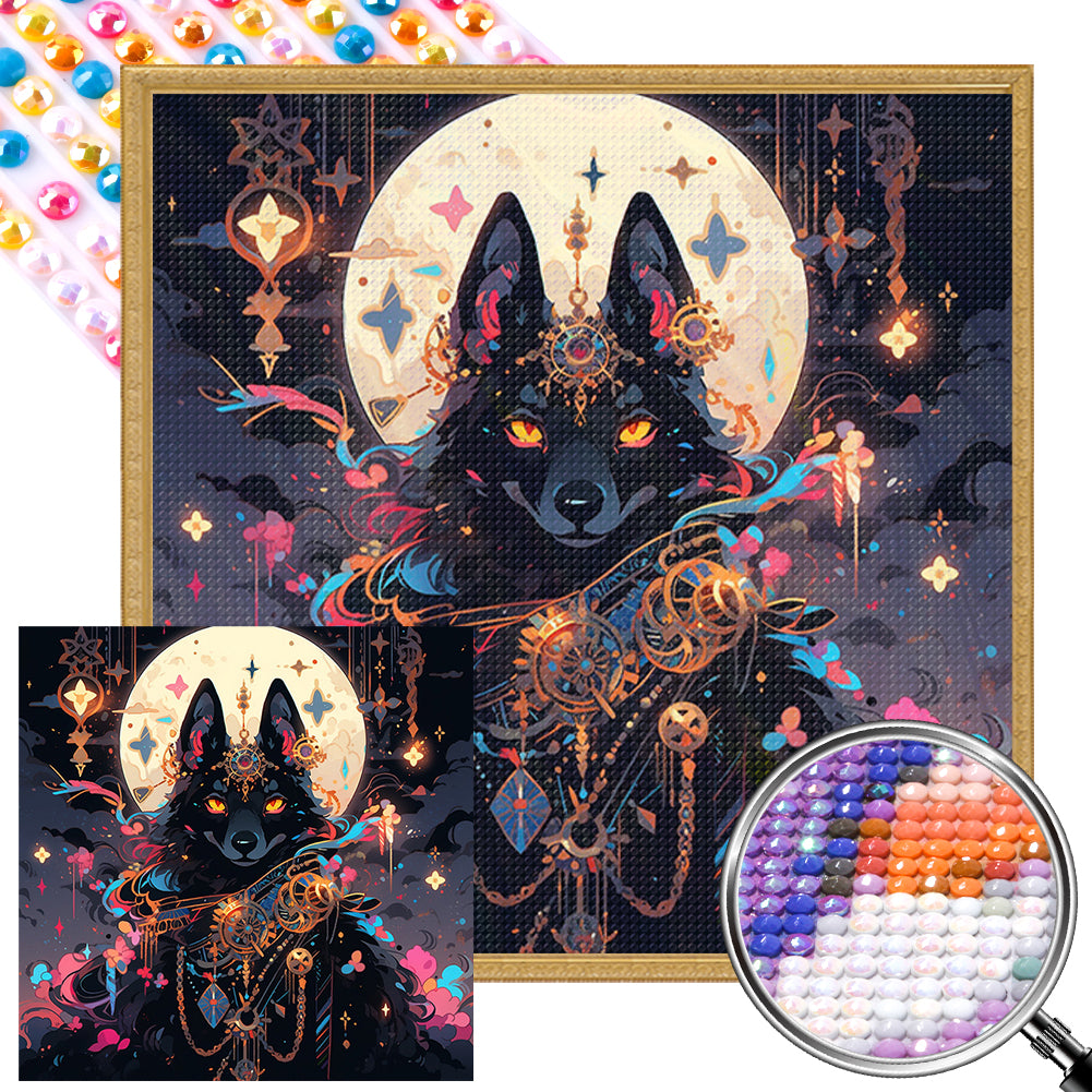 AB Diamond Painting - Full Round - wolf under the moon (40*40CM)