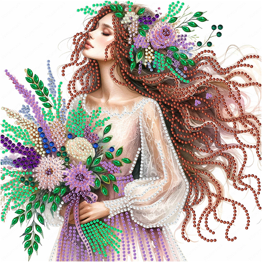 Diamond Painting - Partial Special Shaped - flower girl (30*30CM)