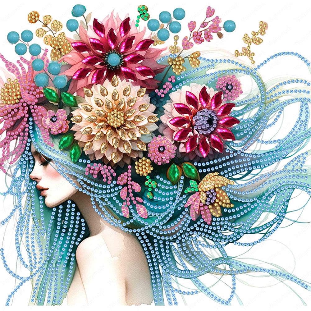 Diamond Painting - Partial Special Shaped - flower girl (30*30CM)