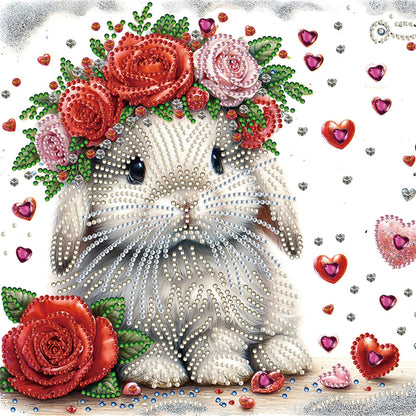 Diamond Painting - Partial Special Shaped - Rabbit wearing flowers (30*30CM)